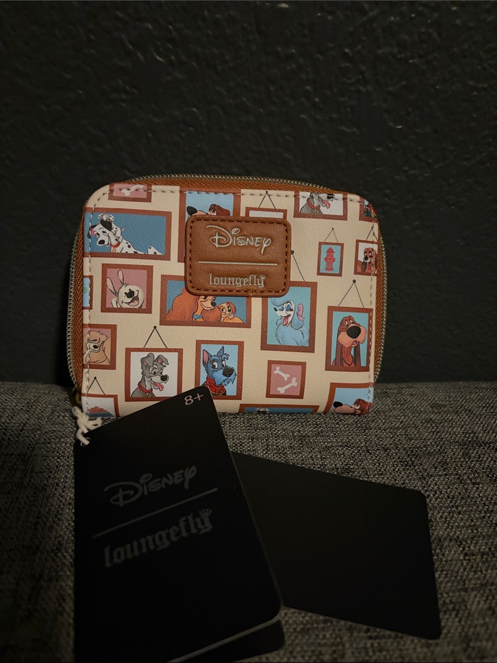 Loungefly Cream Wallet with Brown Trim and Disney Dog Frames